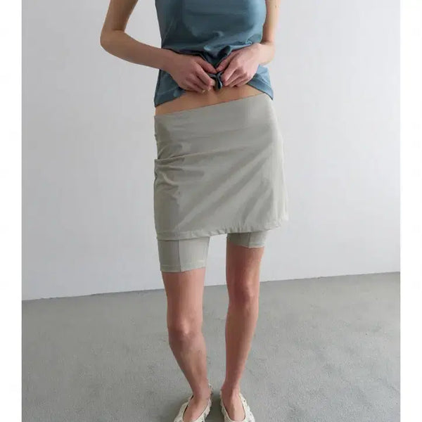 [BUNJANG] Overdue Flare Layered Skirt Shorts - Khaki Grey / 오버듀플레어 레이어드 스커트 쇼츠_카키 그레이
