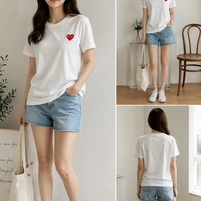 [BUNJANG] Comme des Garçons Heart Logo T-Shirt White / 꼼데가르송 하트 반팔티 화이트55-66