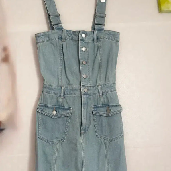 [BUNJANG] EMODA Denim Pinafore Dress S / 일본브랜드 에모다 데님 멜빵 원피스 S
