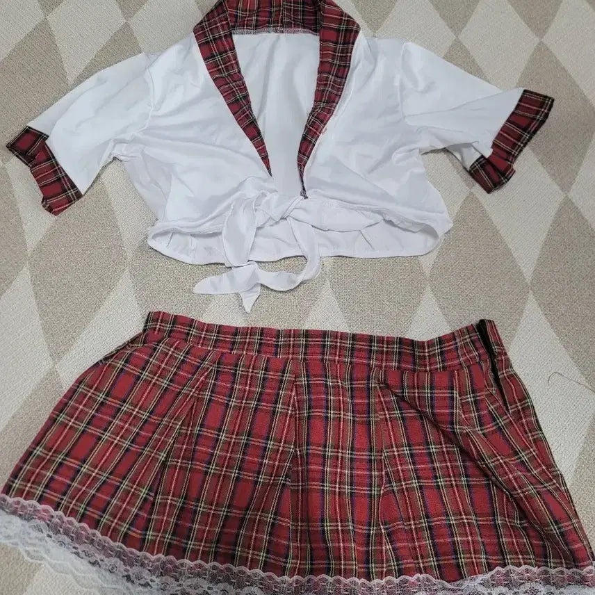 [BUNJANG] Checkered Pleated Skirt Set / 체크 주름 스커트 세트