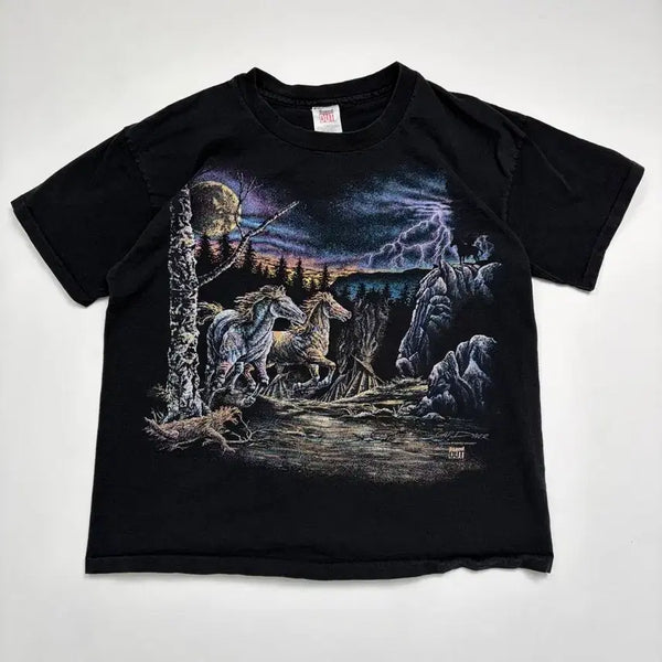 [BUNJANG] 90s Horses Black Short Sleeve T-Shirt / 90s Horses Tee (black)