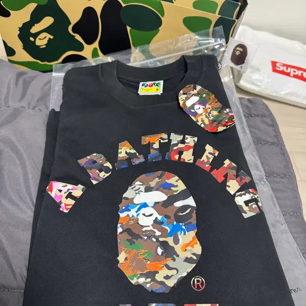 [BUNJANG] BAPE Art Camo College T-Shirt Black / 베이프 아트 카모 컬리지 티셔츠 블랙