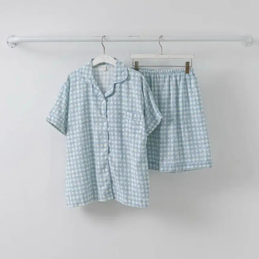 [BUNJANG] Blue Check Pajama Set New / 블루체크 파자마 잠옷세트새상품