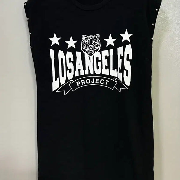 [BUNJANG] Black Los Angeles Project Studded Short Sleeve T-Shirt / 블랙 로스앤젤레스 프로젝트 반팔 티셔츠