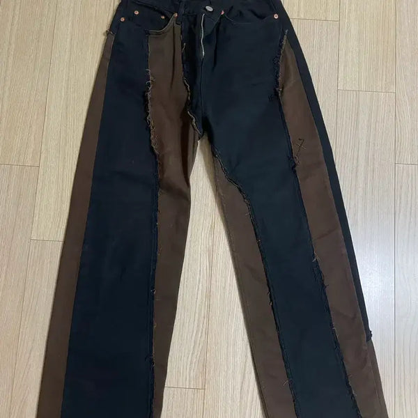 [BUNJANG] Label Archive Cut Off Spliced Jeans Black & Brown / [3]라벨아카이브 컷오브진 청바지cut off spliced jeans black&brown