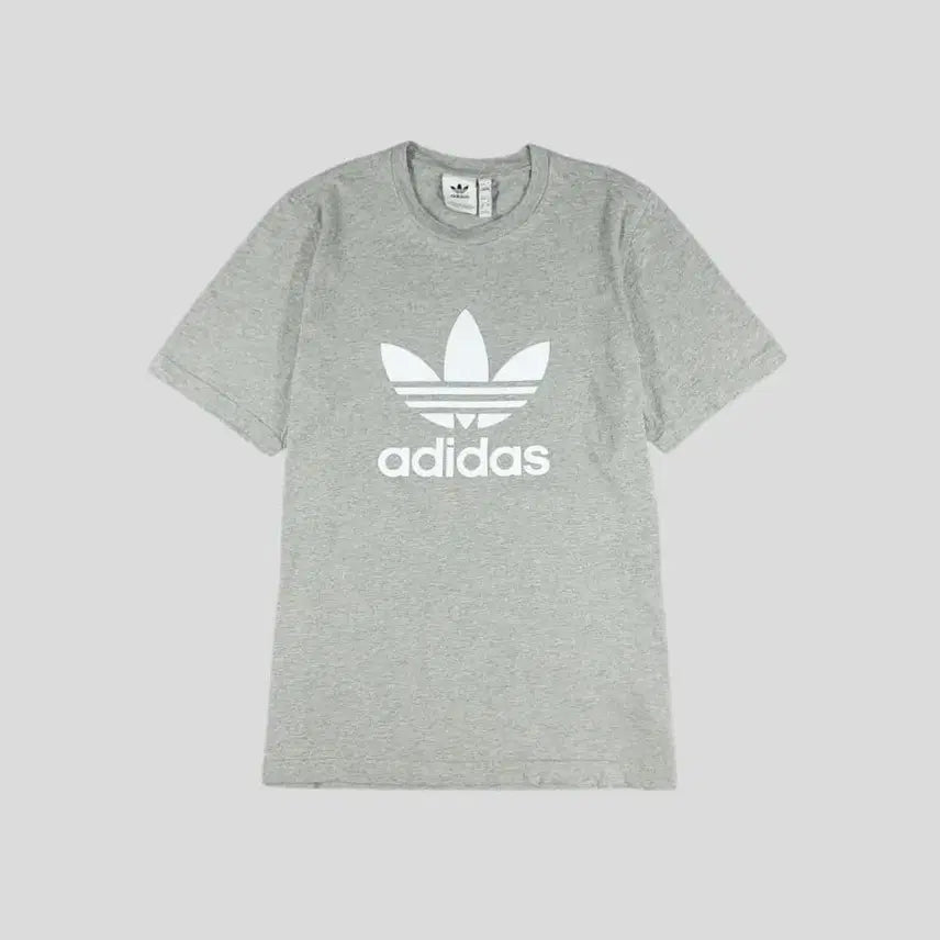 [BUNJANG] Adidas Big Trefoil Logo Cotton T-Shirt / 아디다스 그레이 화이트 배색 빅트레포일 로고 코튼 반팔 티셔츠 L