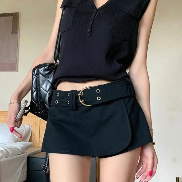 [BUNJANG] Mini Skirt Belt Set - Black / 새상품) 미니 스커트 벨트 세트 블랙