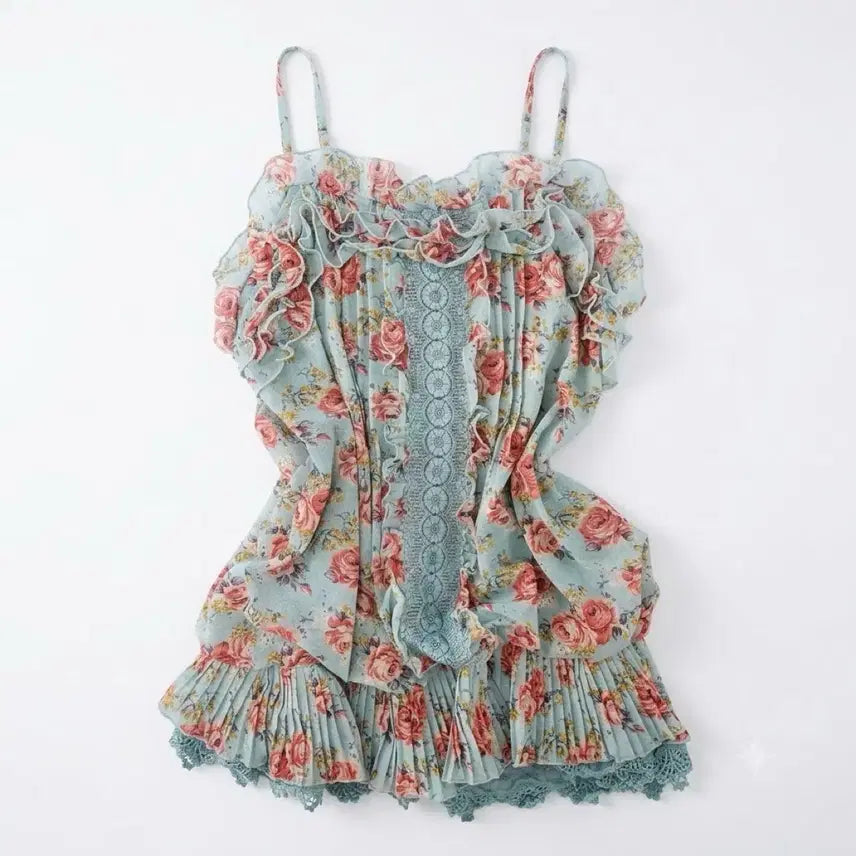 [BUNJANG] AccsFarm Floral Lace Top (Hime Mori/Nishy Style) / 엑시즈팜 엑팜 플로럴 레이스 탑 히메 모리 민트탑 니시 슬리브리스 갸루