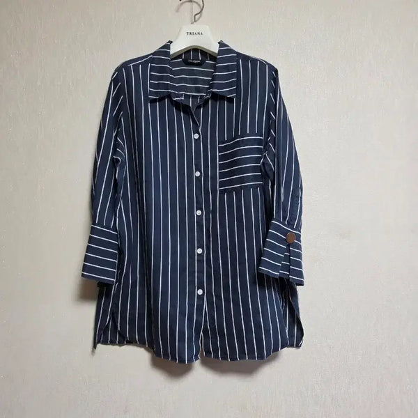 [BUNJANG] Jukue Stripe Cotton Blouse / 쥬크 스트라이프 마 블라우스