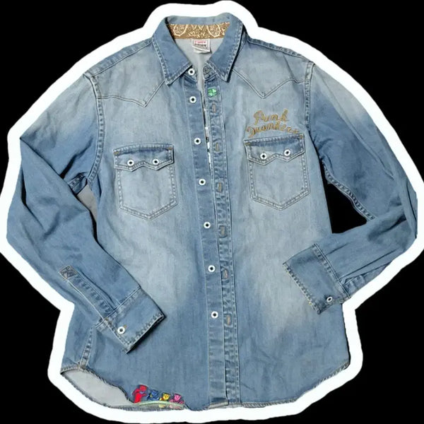 [BUNJANG] Vintage Japanese Gyaru Jirai-kei Embroidered Denim Jacket / 뒷자수 대장 남녀공용 펑크 청자켓 일본 빈티지 갸루 지뢰계