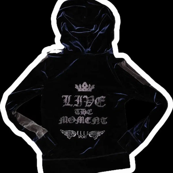 [BUNJANG] Elle Sport Velvet Hooded Zip-Up Jacket / 갸루 키치 하이틴 엘르 스포츠 후드집업 벨벳