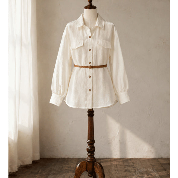 [BUNJANG] Max Studio 100% Linen Shirt Jacket / M택새/ 크림화잇 맥스스튜디오 아마100% 셔츠(자켓겸용)