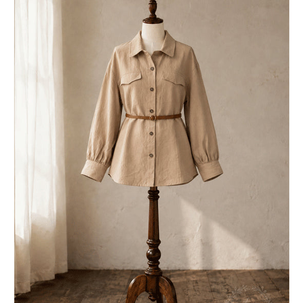 [BUNJANG] M.Studio Linen 100% Shirt Blouse Jacket Beige / M택새/ 스킨베이지톤 맥스스튜디오 아마 린넨100% 셔츠 블라우스(자켓겸용)
