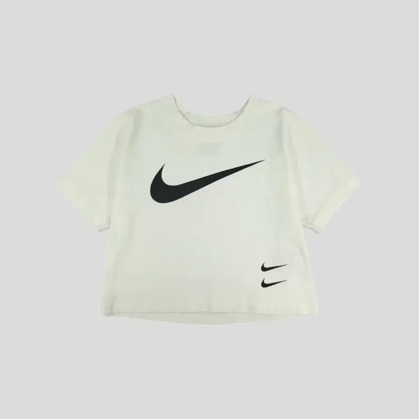 [BUNJANG] Nike Double Swoosh Logo Cropped T-Shirt - Women's M / 나이키 화이트 블랙 배색 더블스우시 로고 크롭 가오리핏 코튼 반팔 티셔츠 WOMANS M