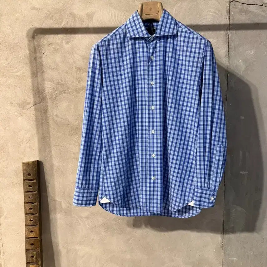 [BUNJANG] Oriang Men's Wide Spread Collar Check Pattern Shirt Size 100 / 오리앙 셔츠 남성100