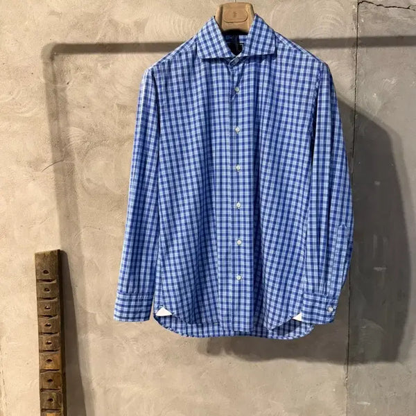 [BUNJANG] Oriang Men's Wide Spread Collar Check Pattern Shirt Size 100 / 오리앙 셔츠 남성100