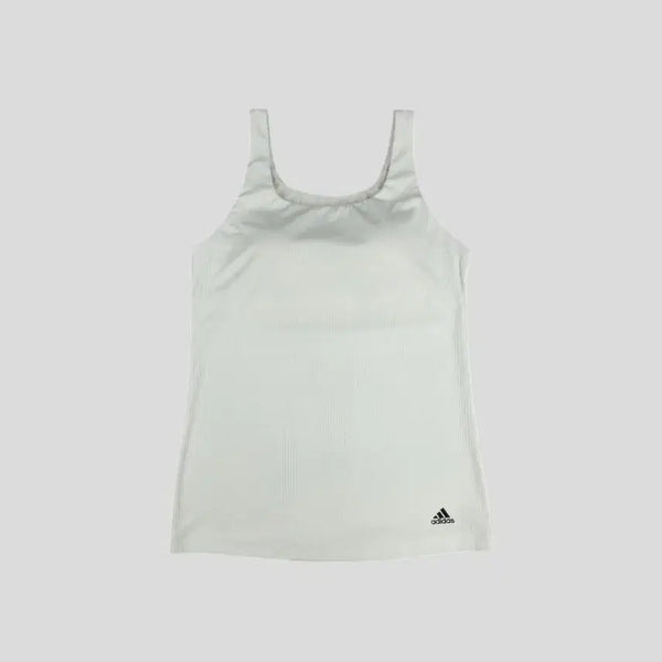 [BUNJANG] Adidas Aeroready Reflective Ribbed Sleeveless Top - Women's M / 아디다스 화이트 블랙 배색 로고 에어로레디 리플렉티브 골지 기능성 슬리브리스 민소매 나시 WOMANS M