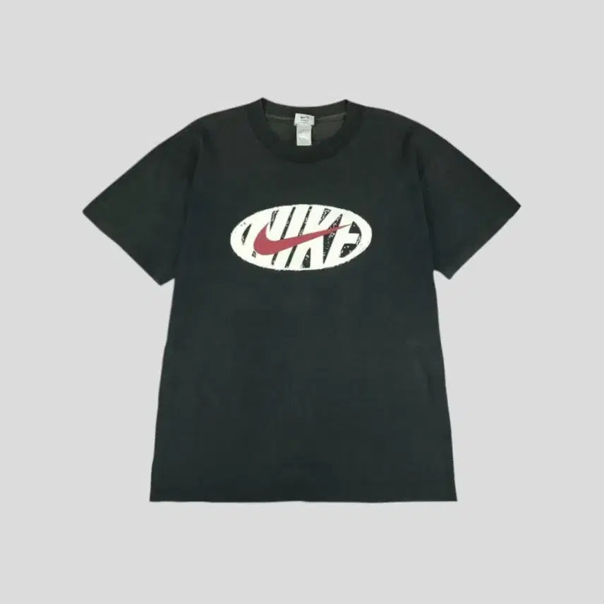 [BUNJANG] Nike 90s Faded Black White Red Color Block Brushed Round Logo T-Shirt XL / 나이키 JP 90s 페이딩 블랙 화이트 레드 배색 브러쉬드 라운드로고 올드스쿨 스트릿 코튼 반팔 티셔츠 XL