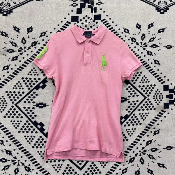 [BUNJANG] Polo Ralph Lauren Skinny Big Pony Pink Short Sleeve Polo T-Shirt M / 폴로 랄프로렌 스키니 빅포니 연핑크 반팔카라티 M P00455