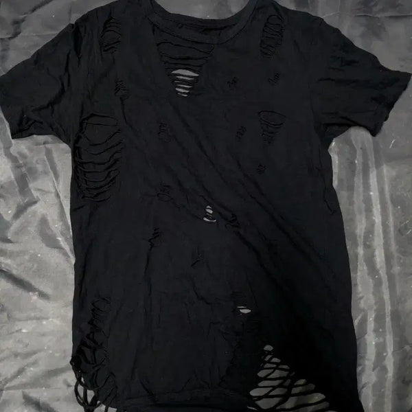 [BUNJANG] Unisex Vintage Punk Cut-out Distressed T-Shirt / 착샷 문의 가능 남녀공용 빈티지 펑크 그자체 반팔티 컷아웃 데미지 고스