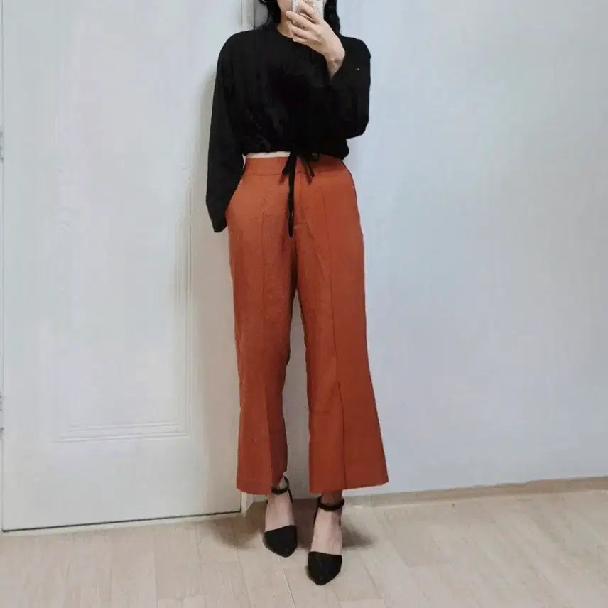 [BUNJANG] Camel Orange Half-Elastic High-Waist Bootcut Slacks / [새상품] 카멜오렌지 반밴딩 하이웨스트 부츠컷 슬랙스