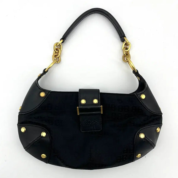 [BUNJANG] HUGO BOSS Monogram Shoulder Bag Black Canvas/Leather / [HUGO BOSS] 휴고보스 모노그램 숄더백