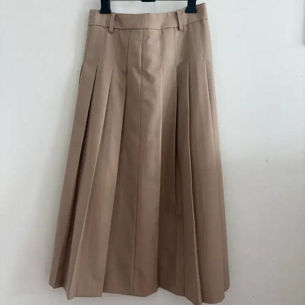 [BUNJANG] Kinder Salmon Beige Pleated Midi Skirt / 킨더살몬 베이지 플리츠