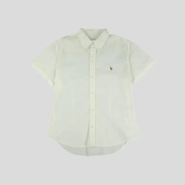 [BUNJANG] Polo Ralph Lauren Women's L White Multi-Pony Button-Down Short Sleeve Shirt / 폴로랄프로렌 JP 화이트 멀티포니 버튼다운 반팔셔츠 하프셔츠 WOMANS L