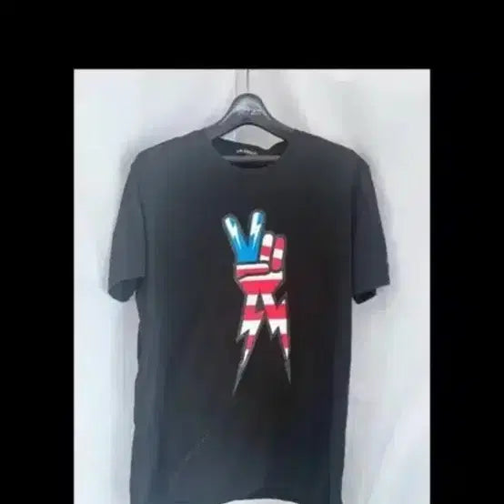[BUNJANG] Neil Barrett Thunderbolt Peace Graphic T-Shirt Black L / 닐바렛 썬더볼트 피스 그래픽 반팔 티셔츠 블랙 L