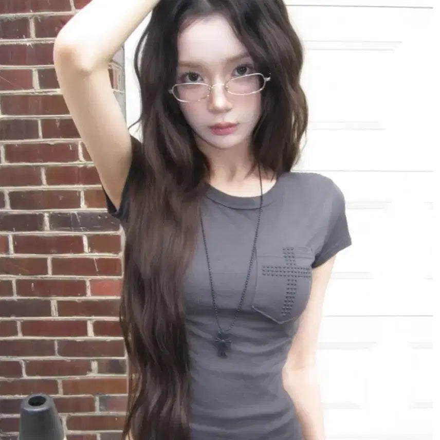 [BUNJANG] Modi Mood Cross Short-Sleeve T-Shirt Mocha / 모디무드 십자가 반팔티 모카 교신 가능 에이블리