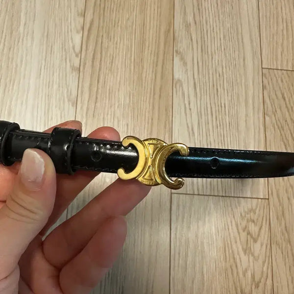 [BUNJANG] Celine Triomphe Belt Black Gold Buckle / 셀린느 트리옹프 벨트 블랙 금장