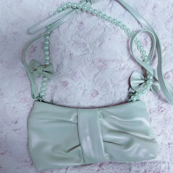 [BUNJANG] Pink Ribbon Pearl Kitsch Crossbody Bag / 핑크 리본 진주 키치 크로스숄더백 키치y2k히메갸루일브양산형발레코어