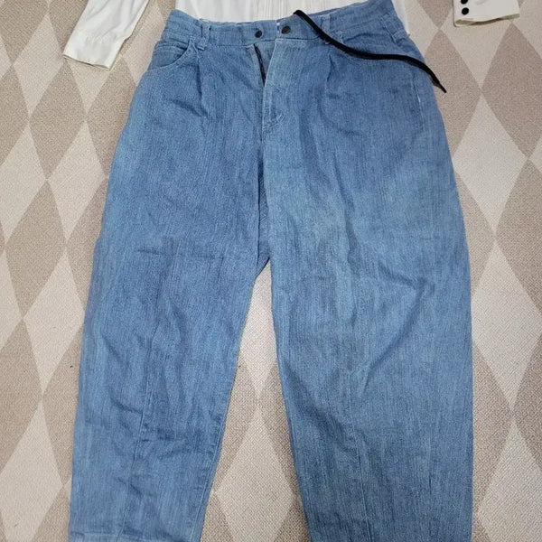 [BUNJANG] Vintage Light Wash Wide Leg Denim Pants / 빈티지 연청 와이드팬츠. 세트