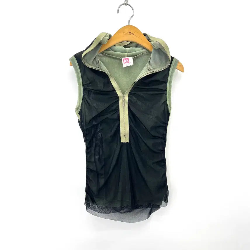[BUNJANG] IE Sheer Shirring Hooded Sleeveless Top / [ie] 시스루 셔링 후드 슬리브리스
