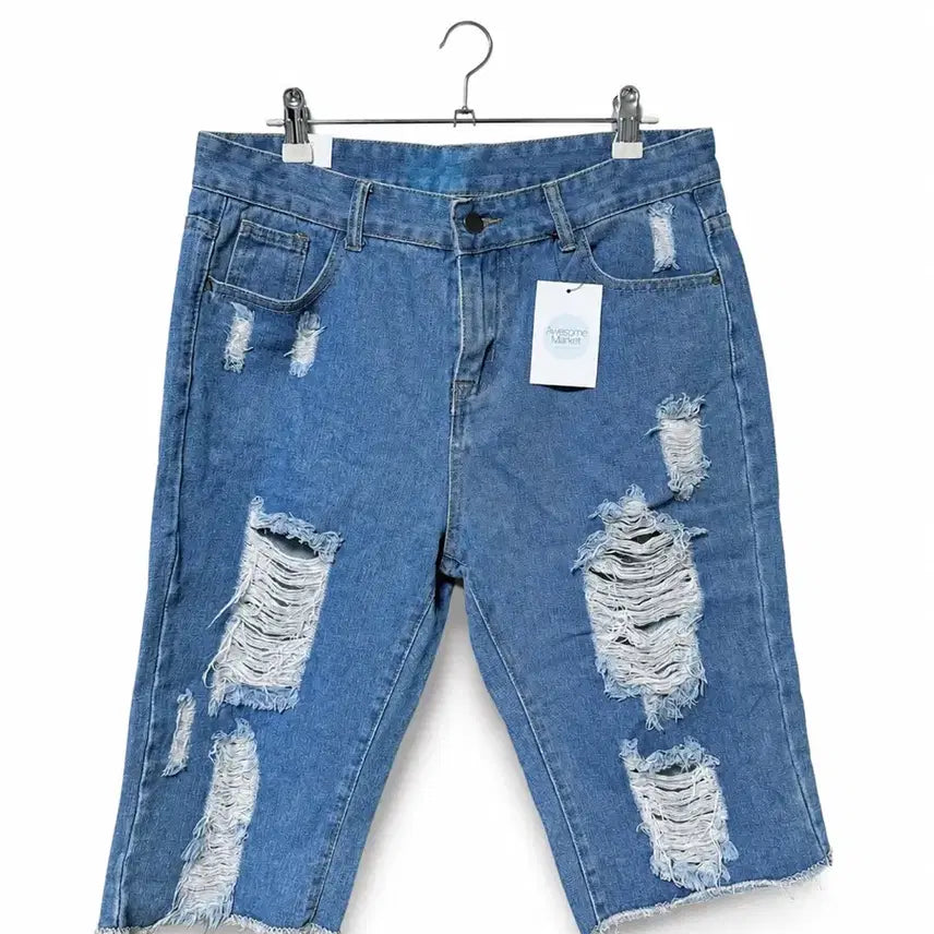 [BUNJANG] Damage Detail 5-Part Denim Shorts L Size / 데미지 5부 청반바지 L 새상품 여름 데님 반바지