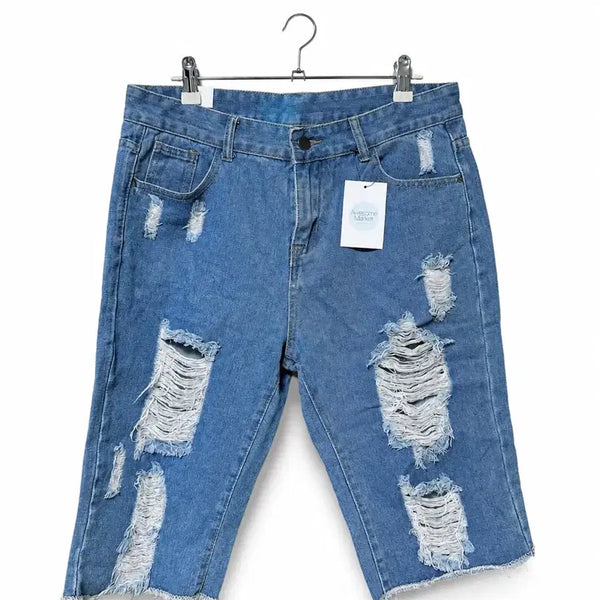 [BUNJANG] Damage Detail 5-Part Denim Shorts L Size / 데미지 5부 청반바지 L 새상품 여름 데님 반바지