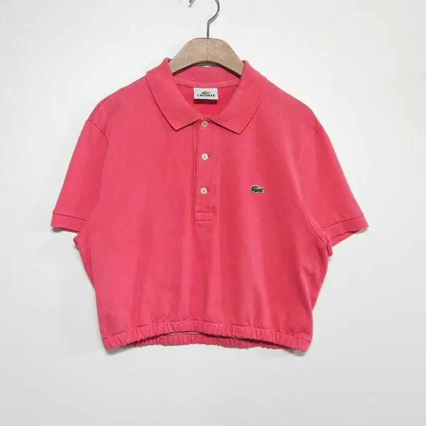 [BUNJANG] Lacoste Pink Cropped Pique Polo Shirt / 55~66 라코스테 핑크 밴딩 크롭 카라티