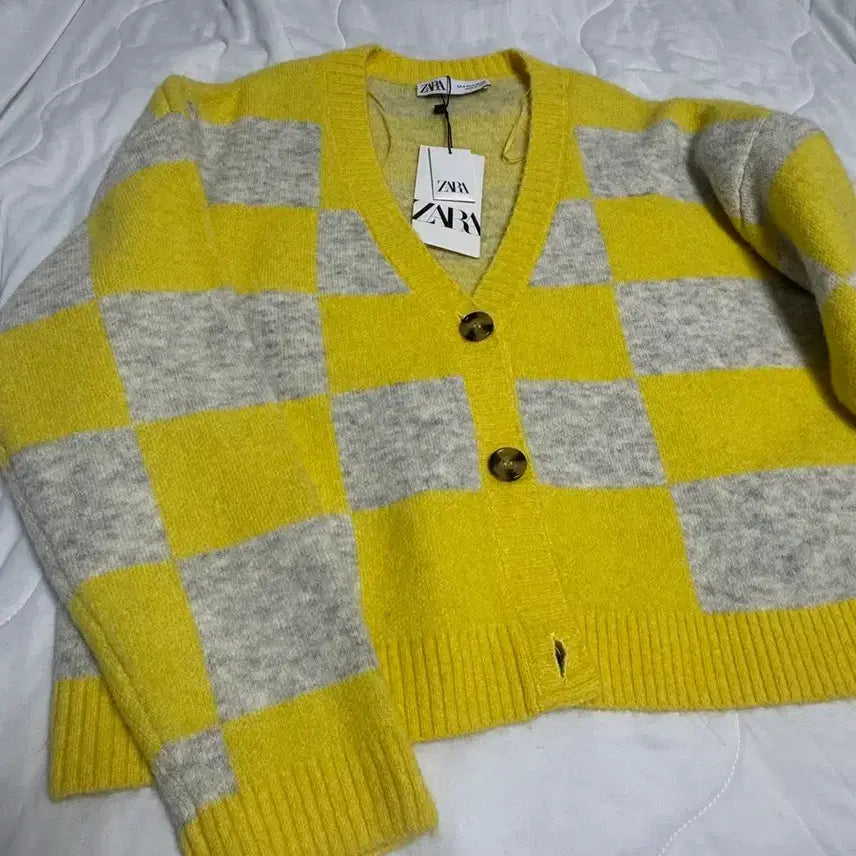 [BUNJANG] Zara Check Cardigan Yellow / 자라 체크 가디건 옐로우