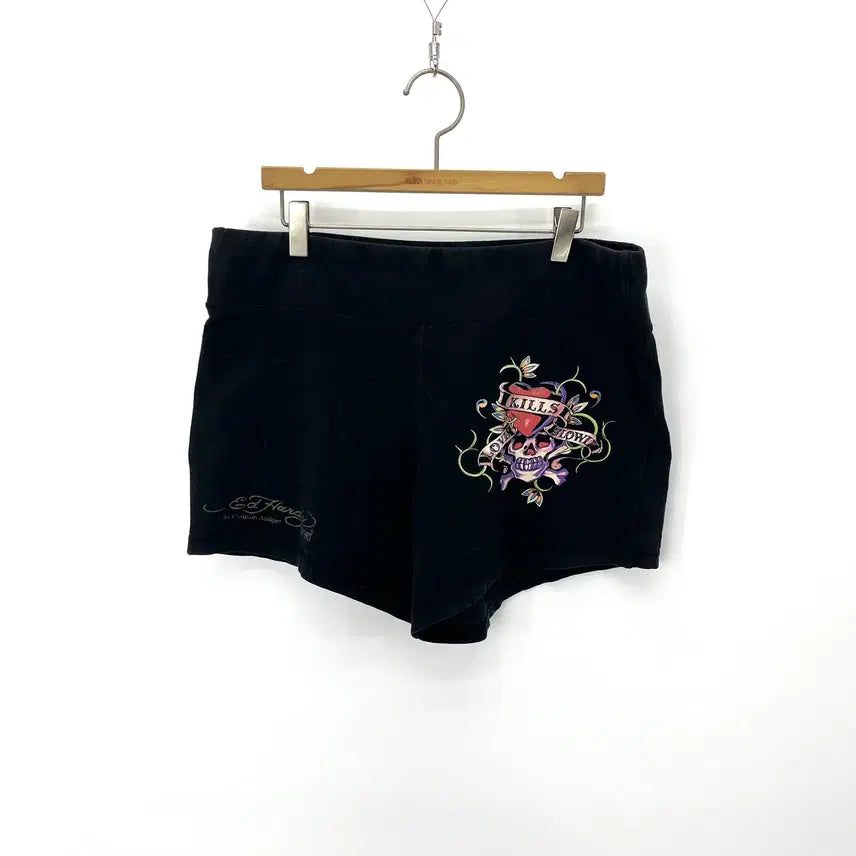 [BUNJANG] Ed Hardy Punk Skull Printing Hot Pants / [Ed Hardy] 에드하디 펑크 스컬 프린팅 핫팬츠