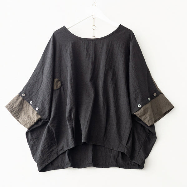 [BUNJANG] Color-Blocked Dolman Blouse / 배색 루즈핏 돌먼br