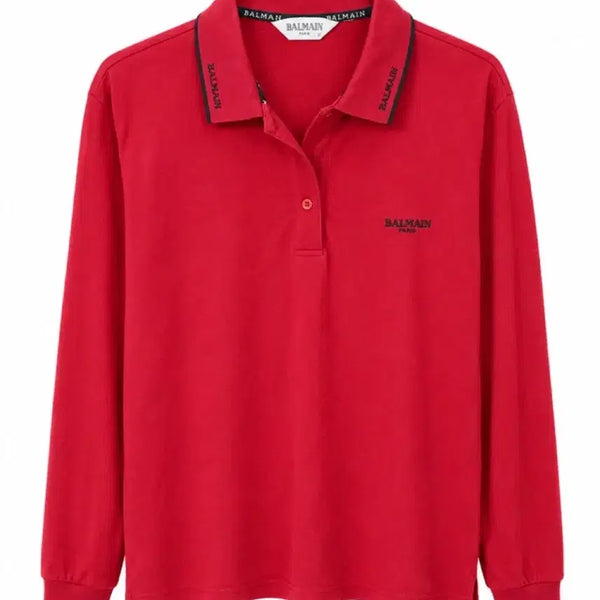 [BUNJANG] Balmain Red Long-Sleeve Polo Shirt / 발망 레드 긴팔 카라티 S90 티셔츠 긴팔 폴로 넥 셔츠 남방