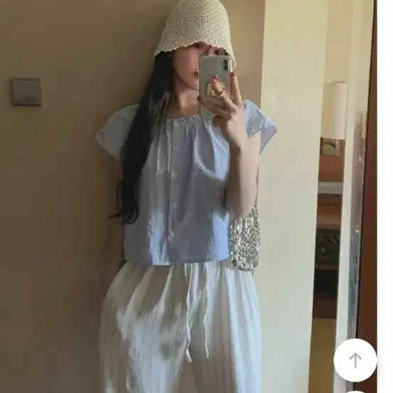 [BUNJANG] Stripe Blouse (Sky Blue) / 스트라이프 블라우스 소라색