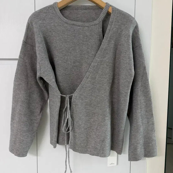 [BUNJANG] Free Pull Grey Integrated Cardigan Knit Sweater / 새상품 그레이 일체형 가디건 니트