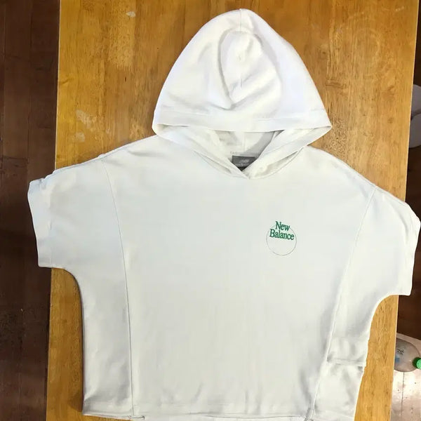 [BUNJANG] New Balance Short Sleeve Cropped Hoodie White / 뉴발란스 반팔 크롭 후드티