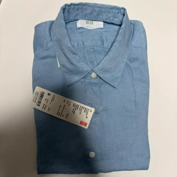 [BUNJANG] Uniqlo Women's Premium Linen Shirt Blue M / 새상품) 유니클로 여성 프리미엄 리넨 셔츠 블루 M