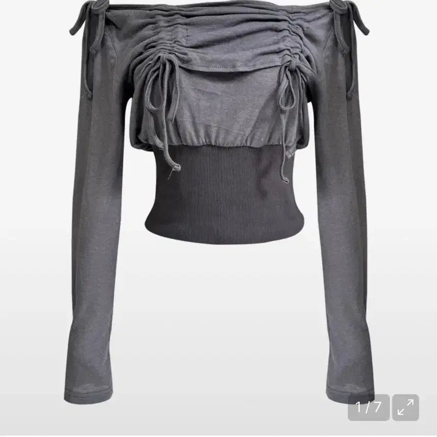 [BUNJANG] Lavigne Off-Shoulder Shirring Top Charcoal / 쎄쎄쎄  setsetset LAVIGNE 오프숄더 셔링탑 차콜 긴팔티셔츠