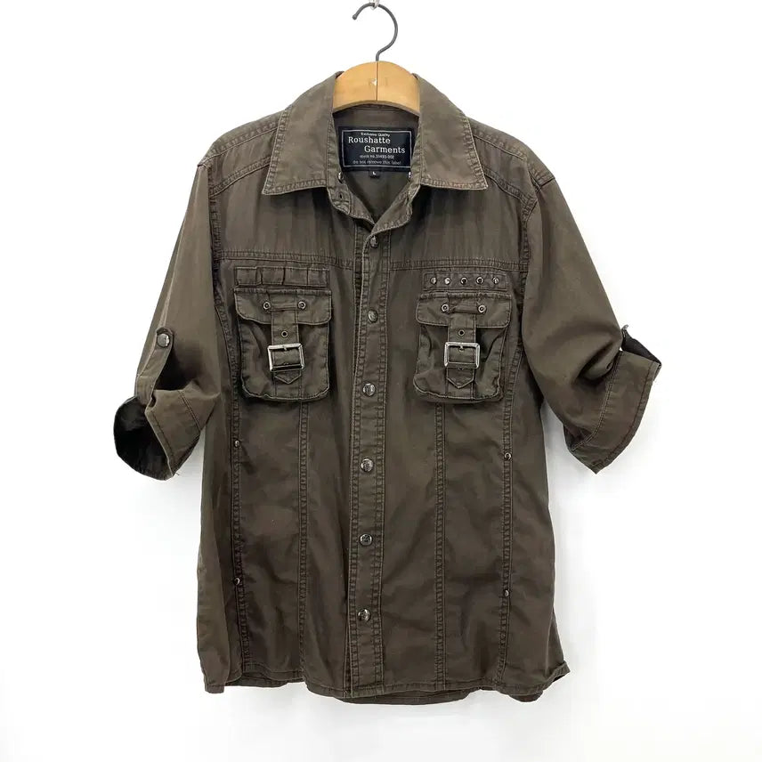 [BUNJANG] Roushatte Garments Military Buckle Multi-Pocket Work Shirt / [Roushatte Garments] 밀리터리 버클 멀티포켓 워크셔츠