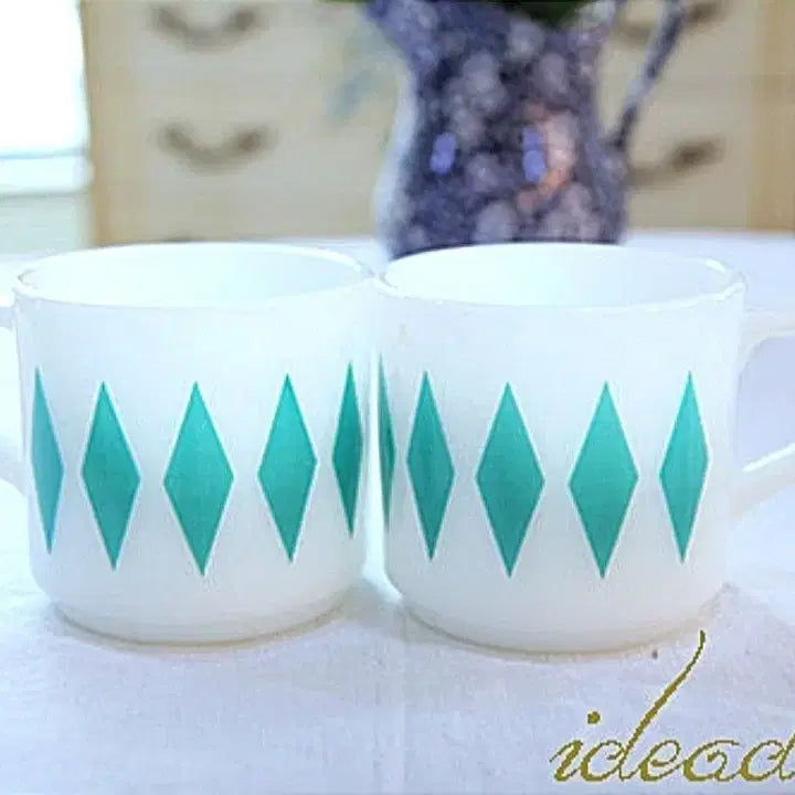 [BUNJANG] Vintage Hazel Atlas Mint Diamond Pattern Mug Cup / (1개당 금액^^)빈티지 헤이즐아틀라스 민트 다이야패턴 머그컵