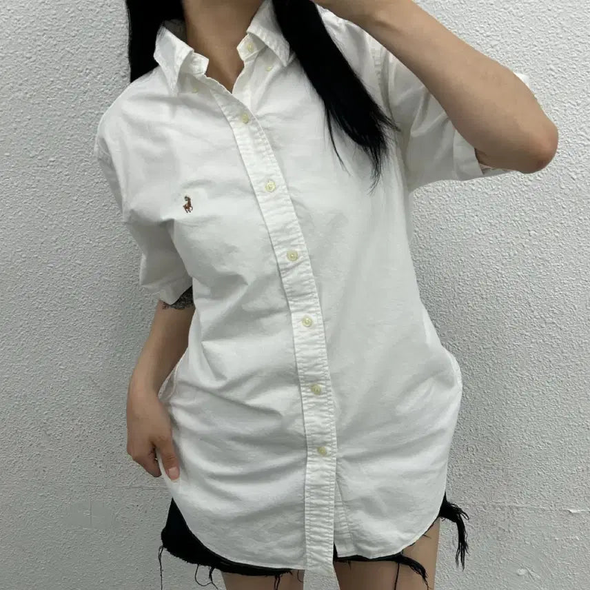 [BUNJANG] Polo Ralph Lauren Oxford Short Sleeve Shirt White S / 폴로 랄프로렌 옥스포드 화이트 셔츠 반팔 S