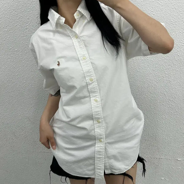 [BUNJANG] Polo Ralph Lauren Oxford Short Sleeve Shirt White S / 폴로 랄프로렌 옥스포드 화이트 셔츠 반팔 S
